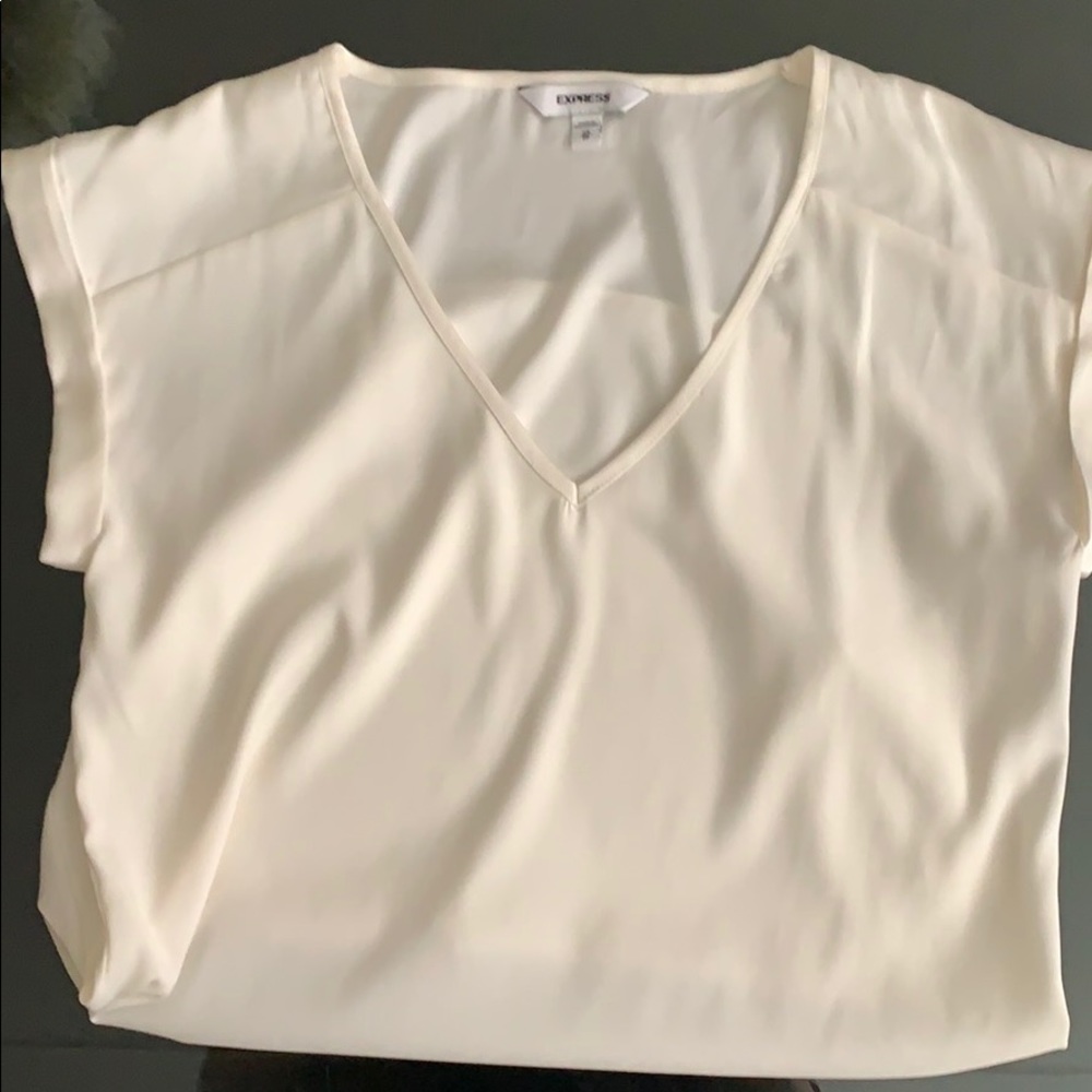 Off-white short sleeve silky blouse from Express